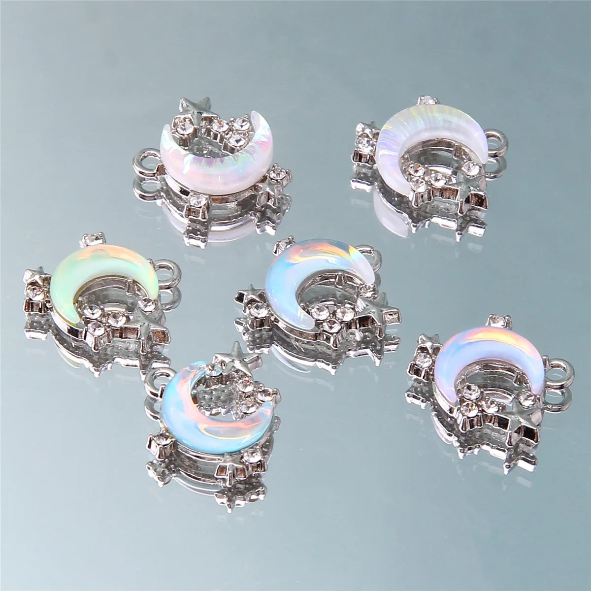 10pcs Y2K Style Colorful Moon Star Theme Pendants for DIY Fairy Style Necklace Earrings Pendant Jewelry Accessories