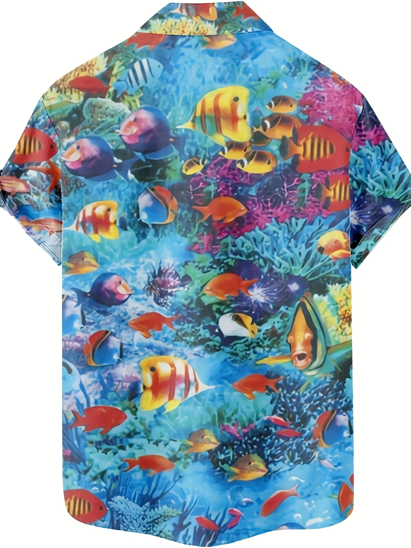 Men's Shirt Tropical Coral Reef Fish Print Short Sleeve Turn Down Collar Loose Summer Vacation Casual Tops Mens Clothing