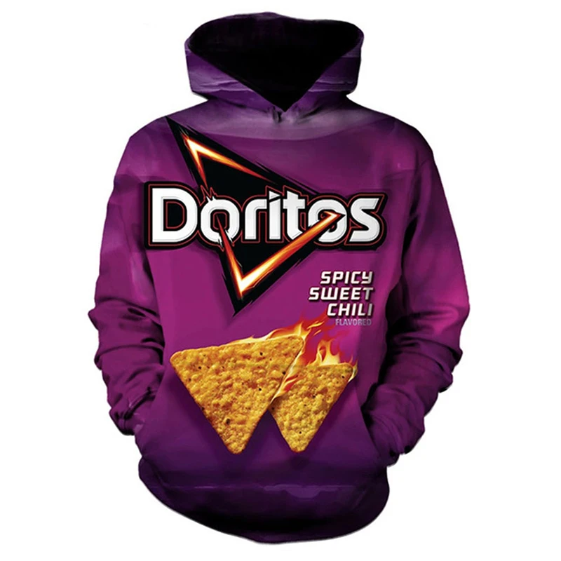 Novelty Hot Doritos Food Puffs Hoodies 3D Printed Mens Sweatshirt Harajuku All Over Print Unisex Pullover Hood Casual Top