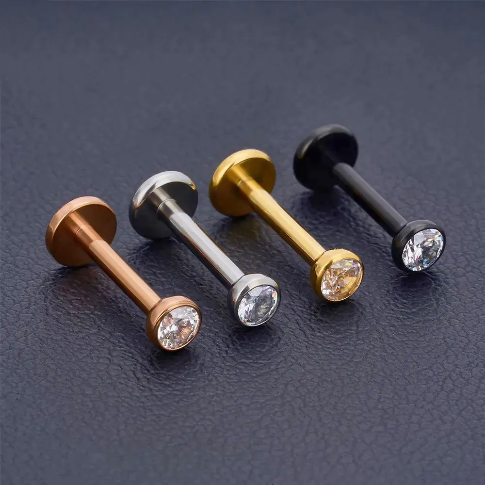 Threadless Rings G23 Titanium Nose Studs With Clean Zircon Stone Push in Earrings Hot Labret Helix Lip Body Piercing Jewelry
