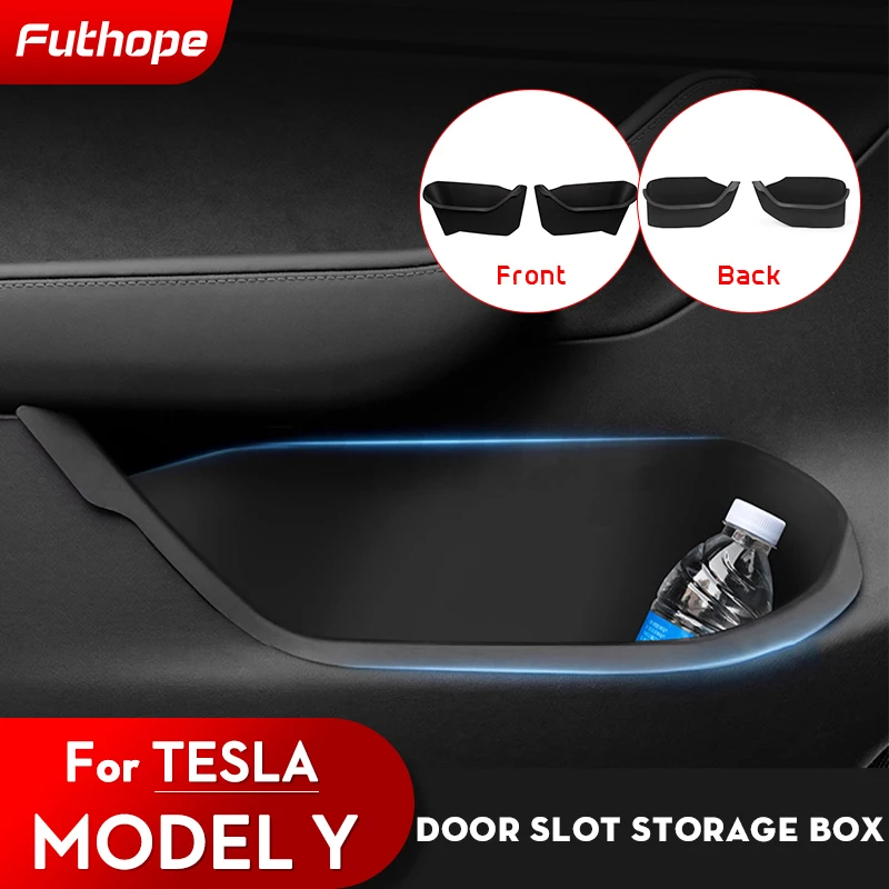 Futhope TPE door storage box for 2018-2024 Tesla model 3 Y highland Door Edge Slot Storage Protective felt easy Cleaning