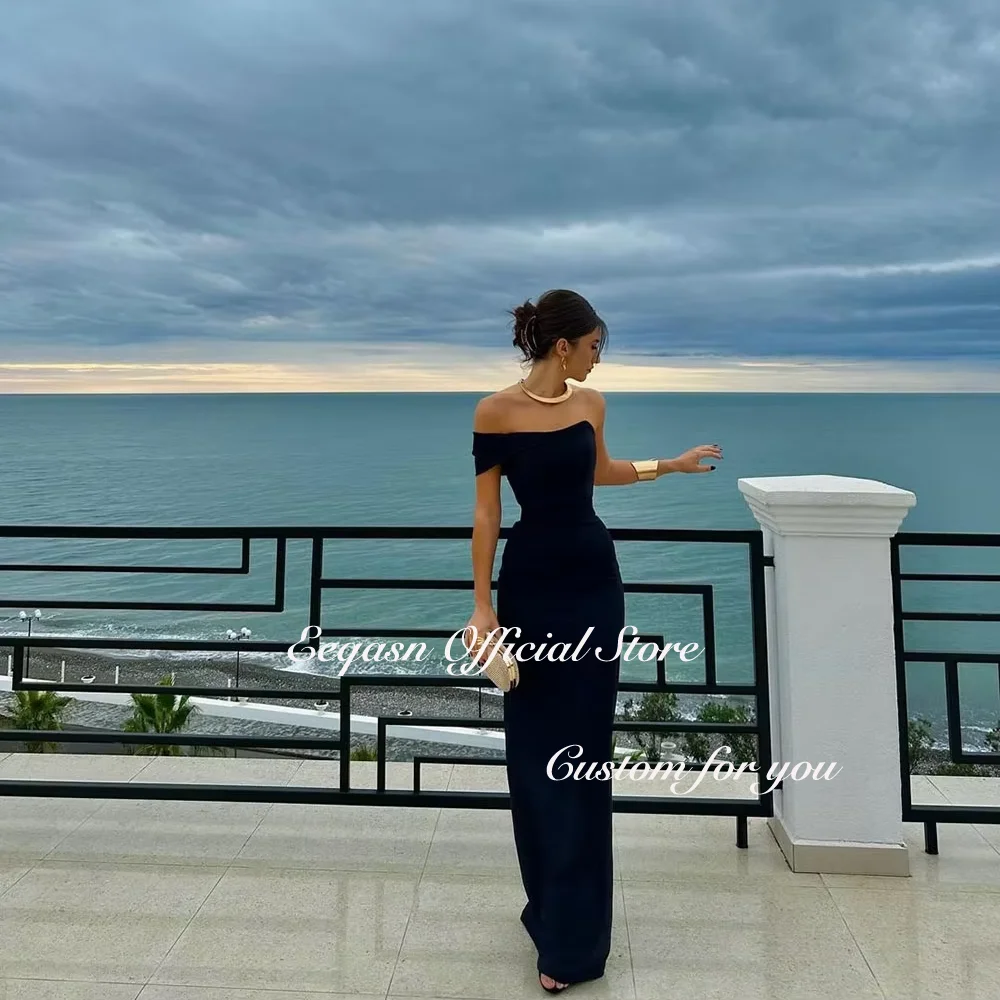 Customized Black Evening Dress Party Mermaid Strapless Satin Robe De Soiree Femmes Prom Dresses Woman Wedding vestido de gala