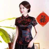 Camisa Vintage de satén con flores para mujer, blusa tradicional china, ropa Tang Sexy de estilo chino con botones, Qipao para mujer