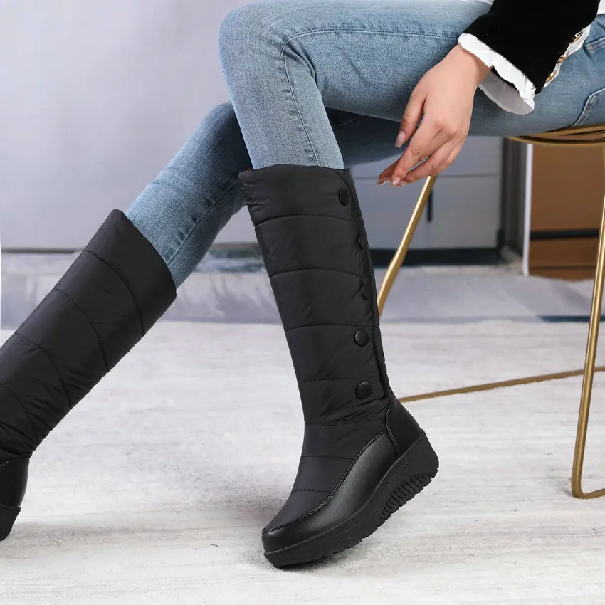 Qutaa 2024 Frauen Keile High Heels Schneeschuhe Winter Mitte der Wade lange warme Schuhe Frau Plattformen Schuhe hohe Stiefel Größe 35-43