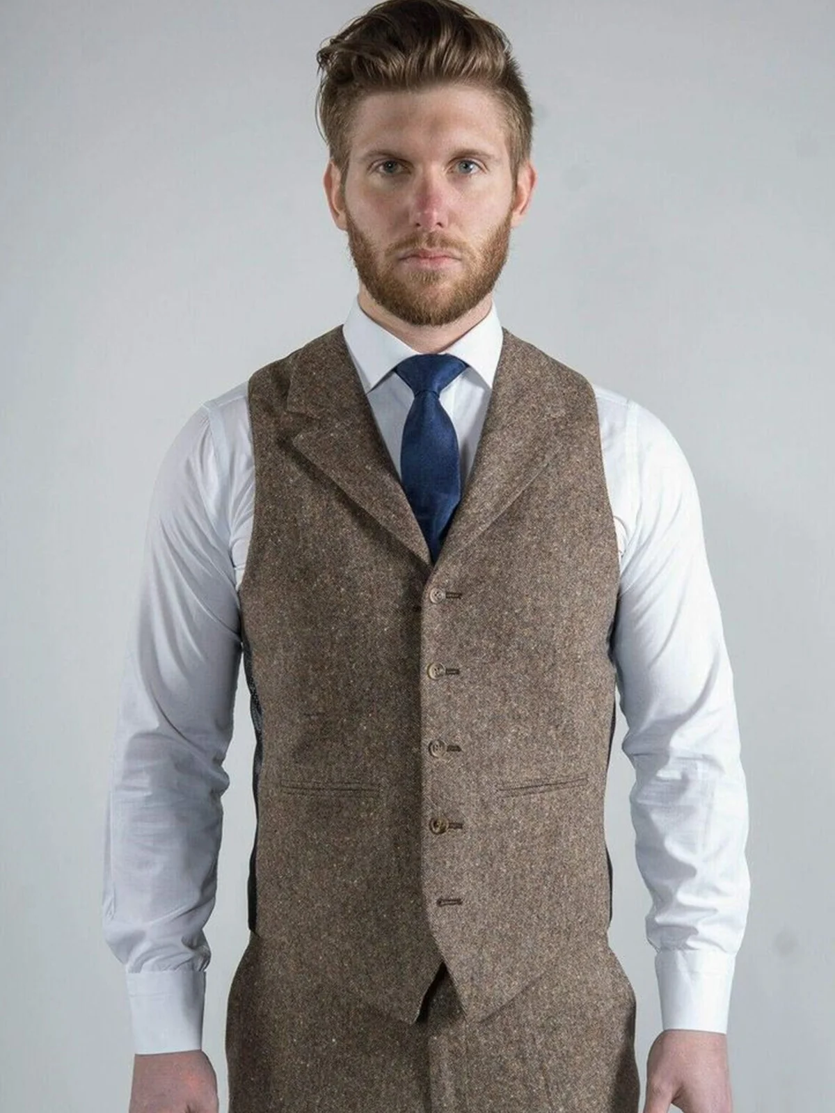 ANNIEBRITNEY Tweed Suits for Men Slim Fit Tuxedo Warm Vest for Men and Pants Formal Man Suit Set Fashion Trajes Para Hombre