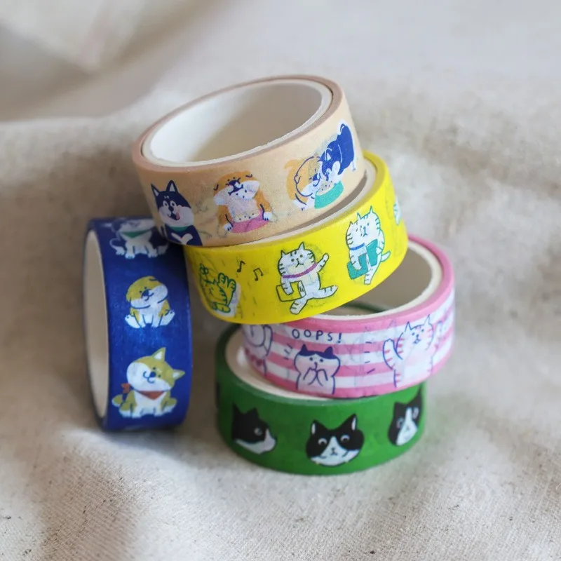 

1.5cm*3m Japanese Style Cat Dog Washi Tape Cute Animal Tape Roll DIY Scrapbooking Journal Decorative Stickers Stationery