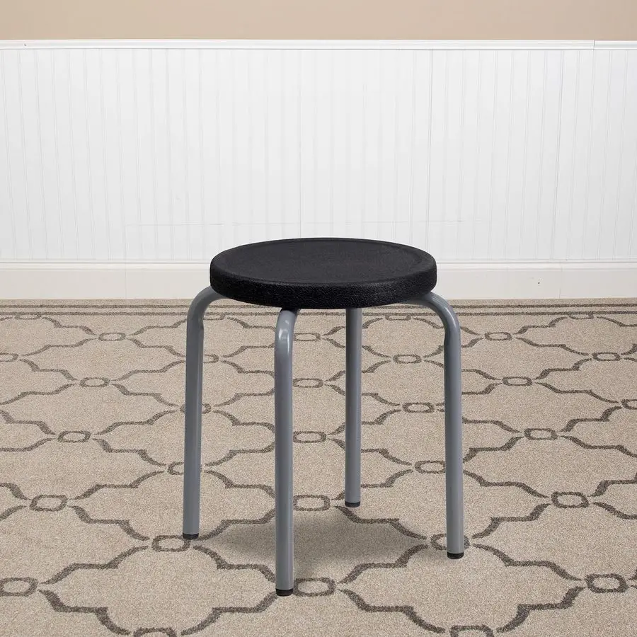 

Stackable Stool with Black Seat and Silver Powder Coated Frame Pack of 1