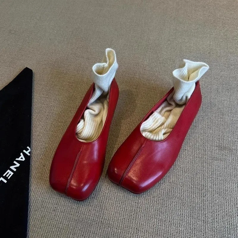 

Retro Single Footed Women's Spring And Summer New Style French Minimalist Square Toe Shallow Mouth Soft Soled Flat Shoes
