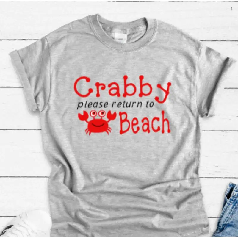 

Серая футболка Crabby Please Return To Beach