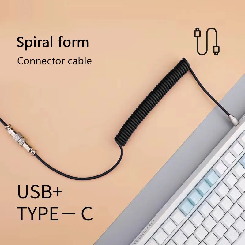 USB Type C Coiled Cable for Mechanical Keyboard, 3M Max Aviator Aviation Connector Cord for Desktop Computer image 3