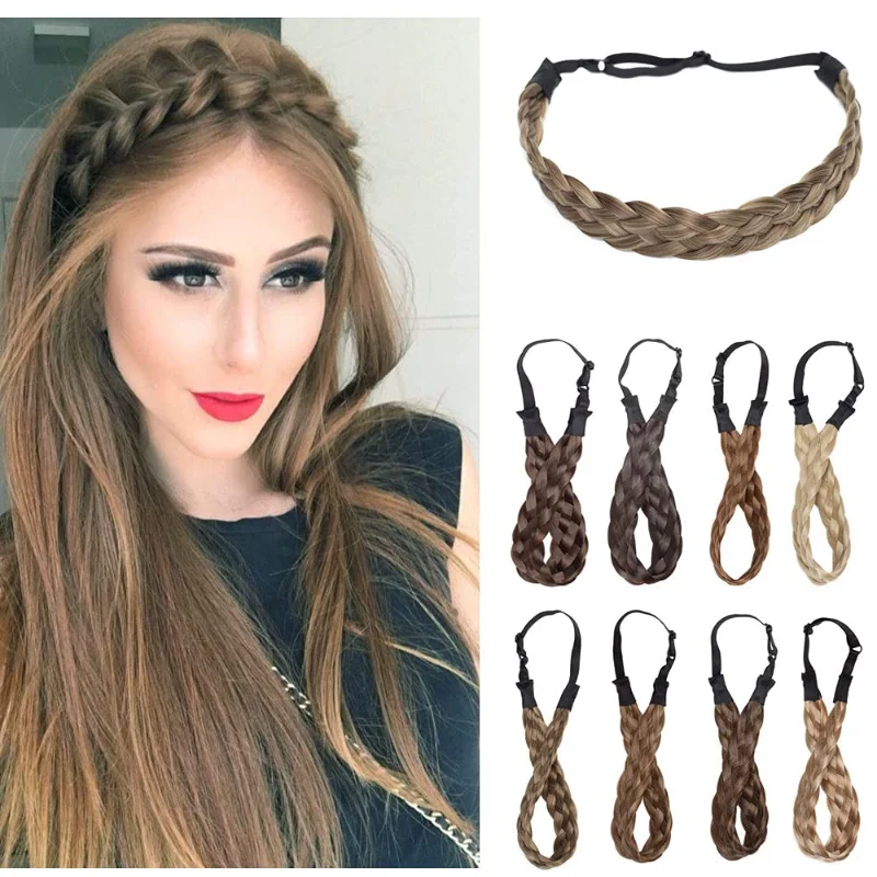 Fashion Wig Twist Headbands for Women Wide Fishbone Braids Hairbands Handmade Head Hoop Hair Styling Headwear Accessories