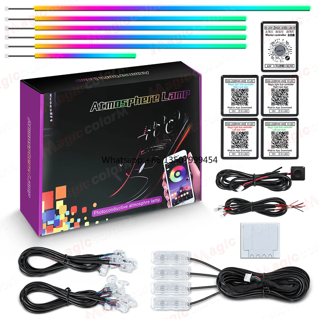 

18 in 1 Car LED Ambient Light 64 Colors RGB Bluetooth Rainbow Interior Acrylic Strip Atmosphere Lamp Kit