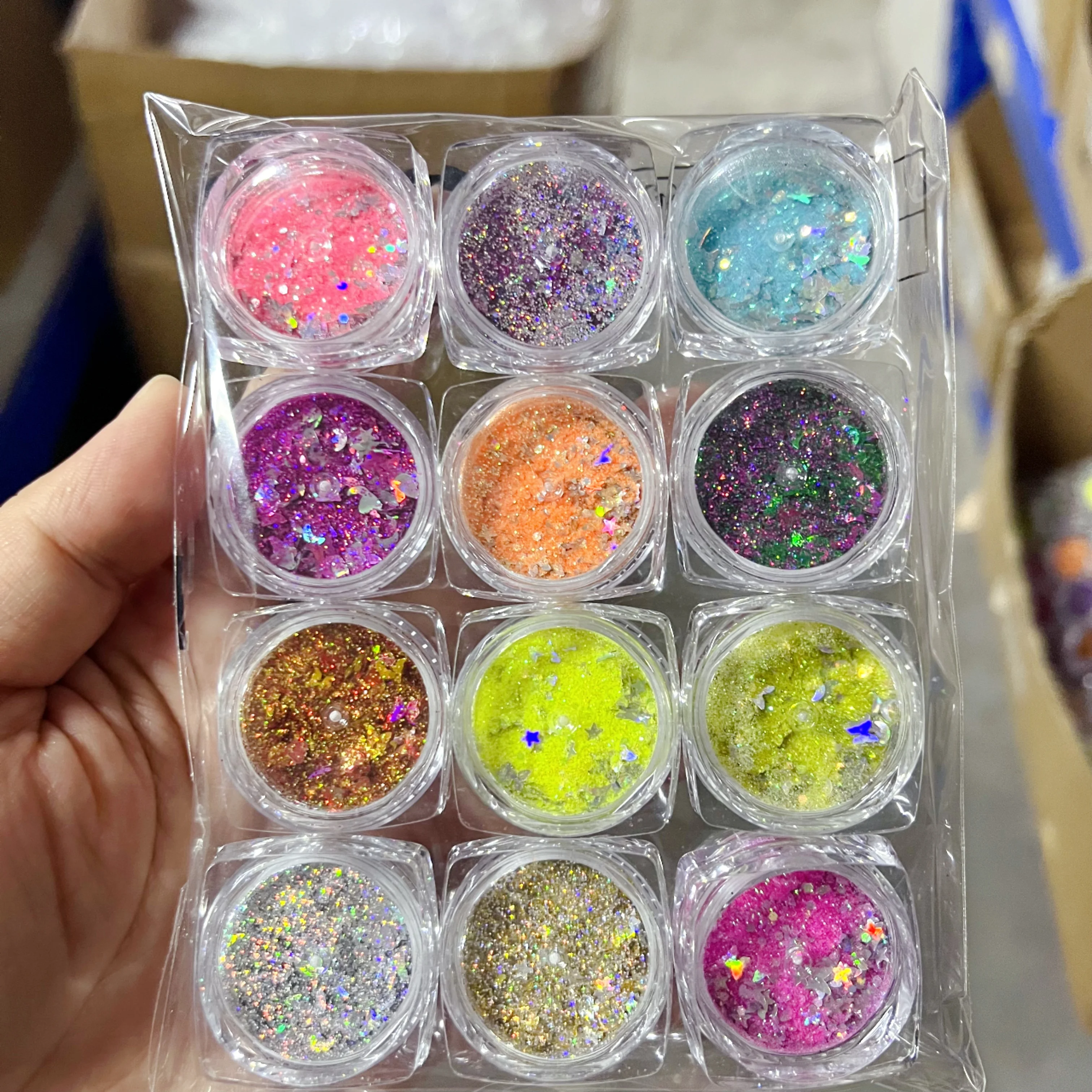 12 Pz/set Farfalla/Cuore/Stella Frammenti Cielo Stellato Polvere Unghie Artistiche Paillettes Brillanti Ultra-sottili Glitter Per Unghie FAI DA TE Decorazioni Per Unghie