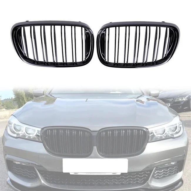 

LUMA 15-19 Double Slat Front Bumper Grille Gloss Matte Black ABS Grill Accessory For BMW 7 Series M Color Compatible G11/G12 New