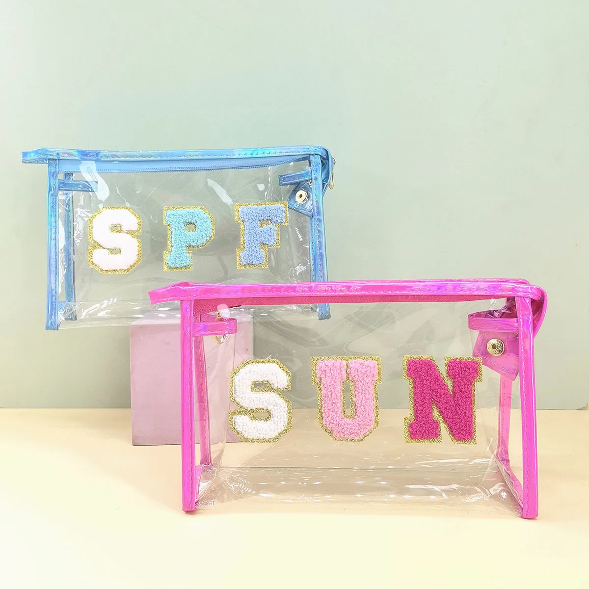 

New Letter Embroidery Makeup Bag, Transparent Pvc Waterproof Zipper Bag, Portable Bathroom Wash Bag