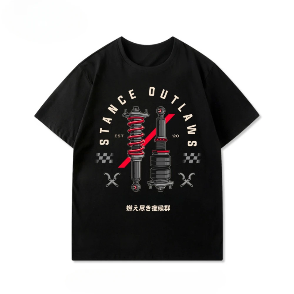 

Car Shock-absorbing Printed T-shirt Men's 2025 Summer Comfortable Loose Short-sleeved Cotton Crew Neck Top Men's Clothing