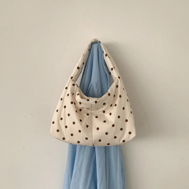 

Fashion Dot Design HandBag Korean Style Lightweight Cotton Tote Bag Shoulder Bag Women Casual Large Capacity Phone Coin Purse