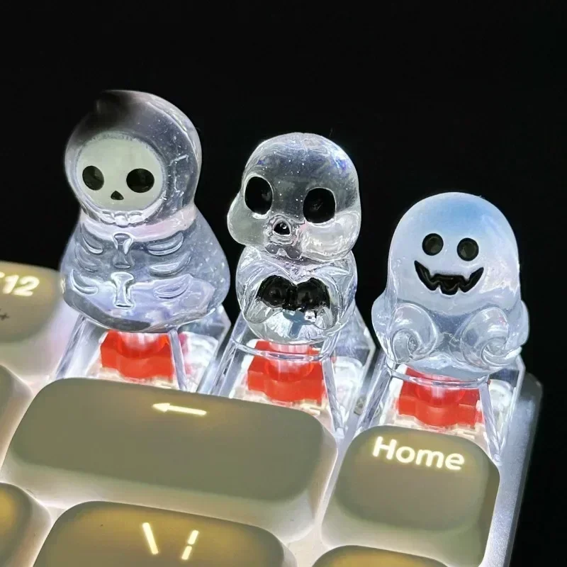 1Pcs Cute Halloween Skeleton Ghost Key caps Cross Axis Mechanical Keyboard Accessories