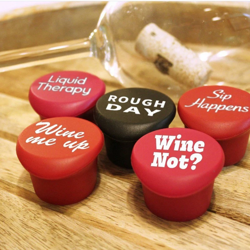 5 PCS Interesting Wine Corks Perfect As Wine Accessories Or Wine Gifts For Women - Set Of 5 Funny Silicone Wine Bottle