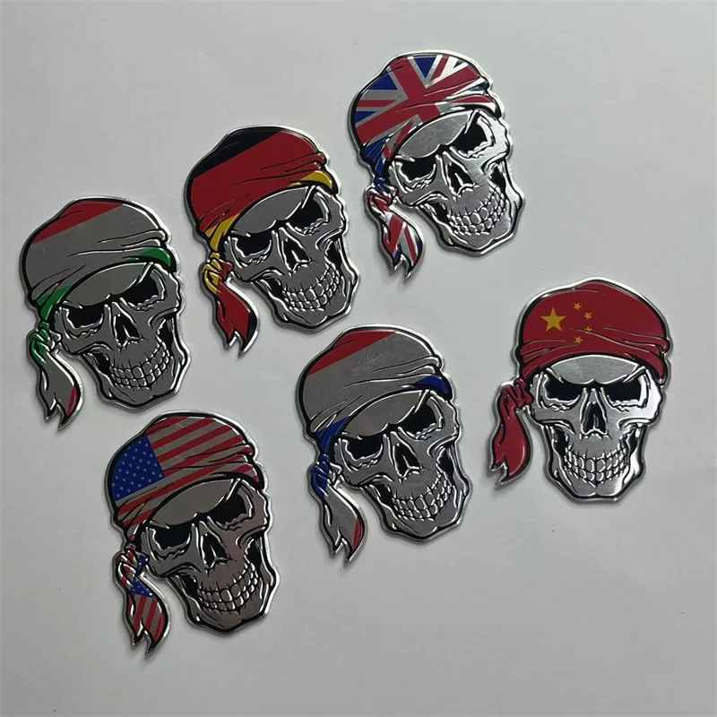 Car Sticker Flag Skull Metal Decal Scratch Cover USA France Italy Aluminum Side Decoration Badges
