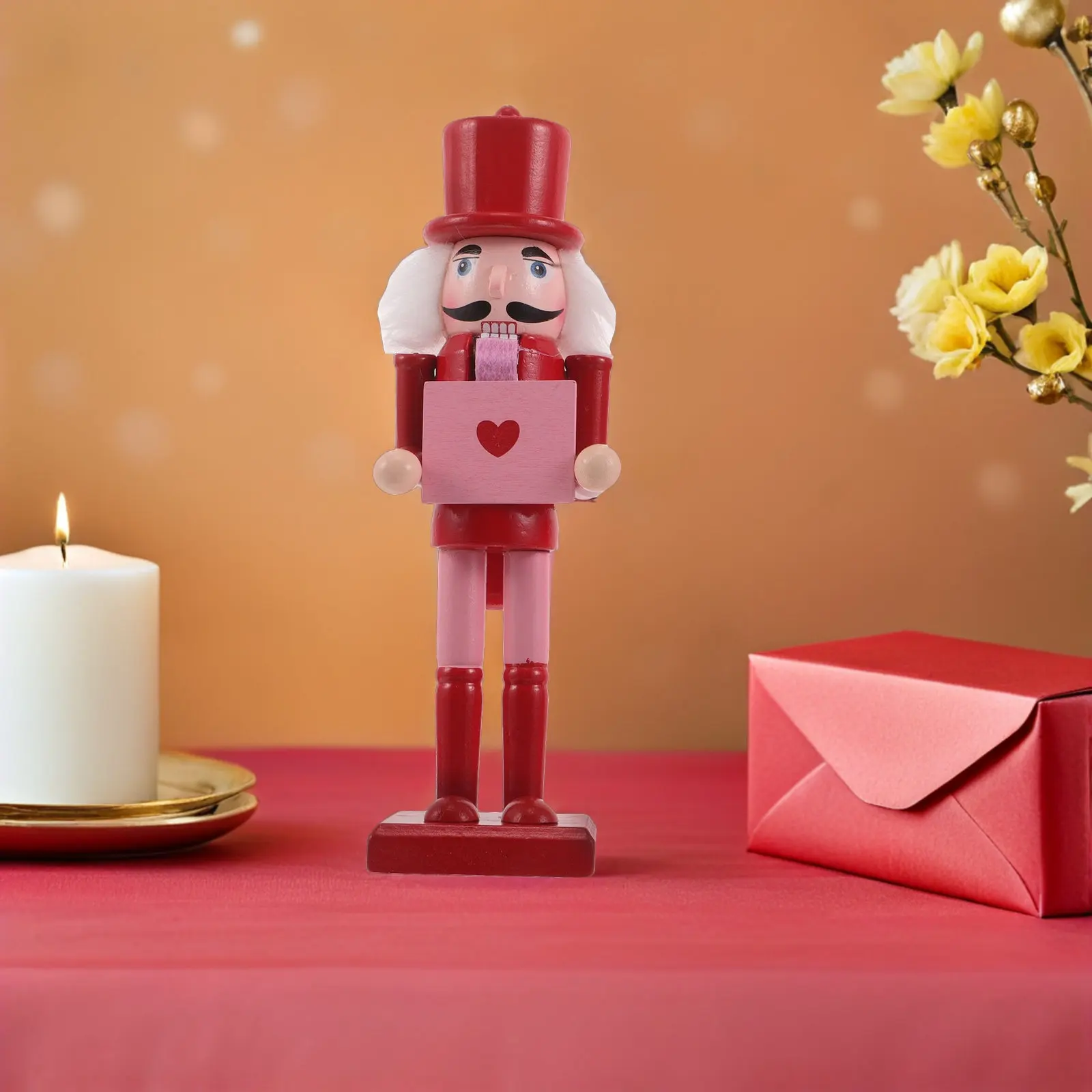 

Wooden Valentine's Day Nutcracker Red Heart Inch Desktop Statue Valentine Table Mantel Holiday Decor