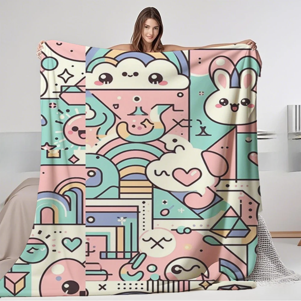 

Modern Minimalist Flannel Cozy Blanket Kawaii Vintage Art Adorable Throw Blanket Travel Blanket Odor-resistant Lightweight