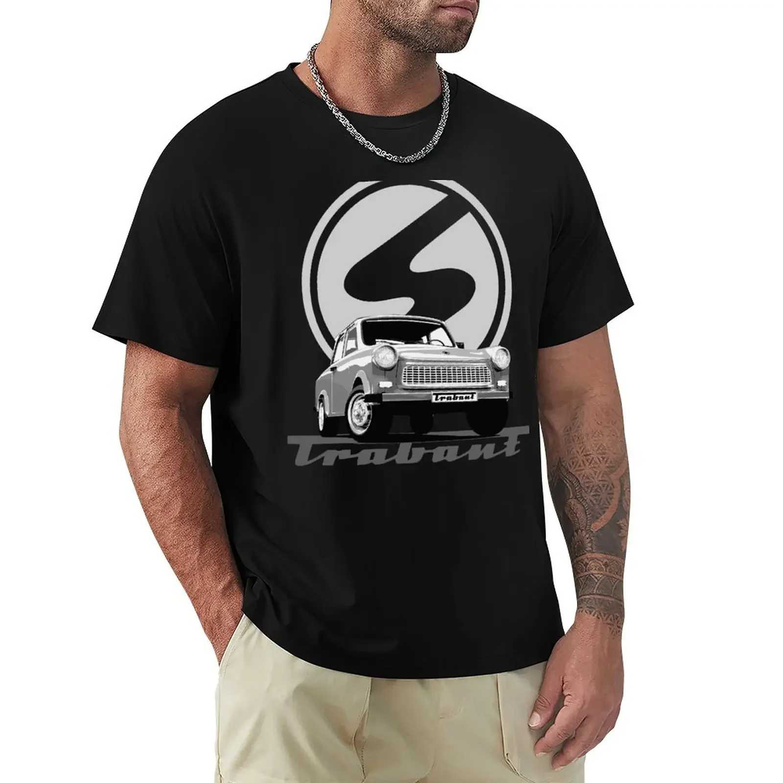 Trabant 601 on black T-Shirt funnys boys whites clothing for mens designer clothes new in tops & tees Short Sleeve Round Collar