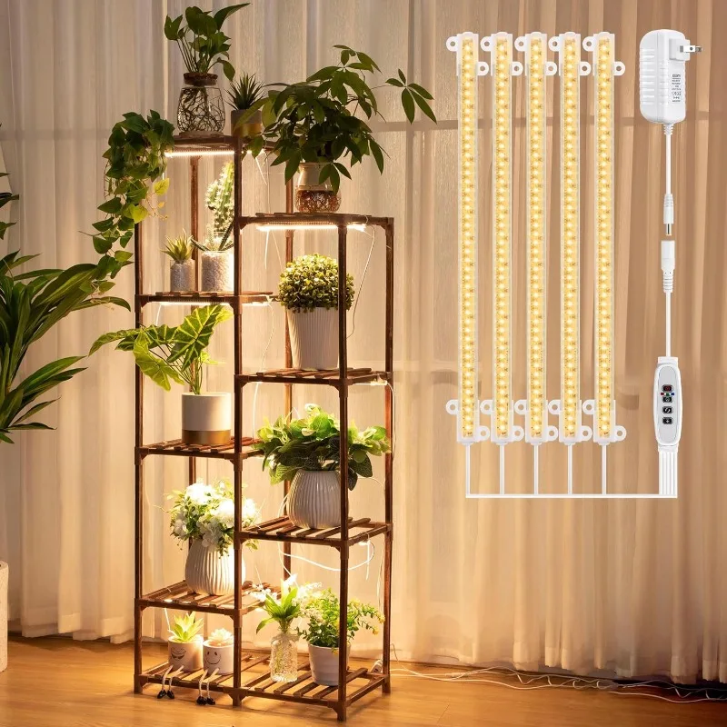 Plant Shelf with Grow Lights, 8 Tiered Lighted Plant Stands Indoor with Full Spectrum Grow Lights for Corner, Multi Layer