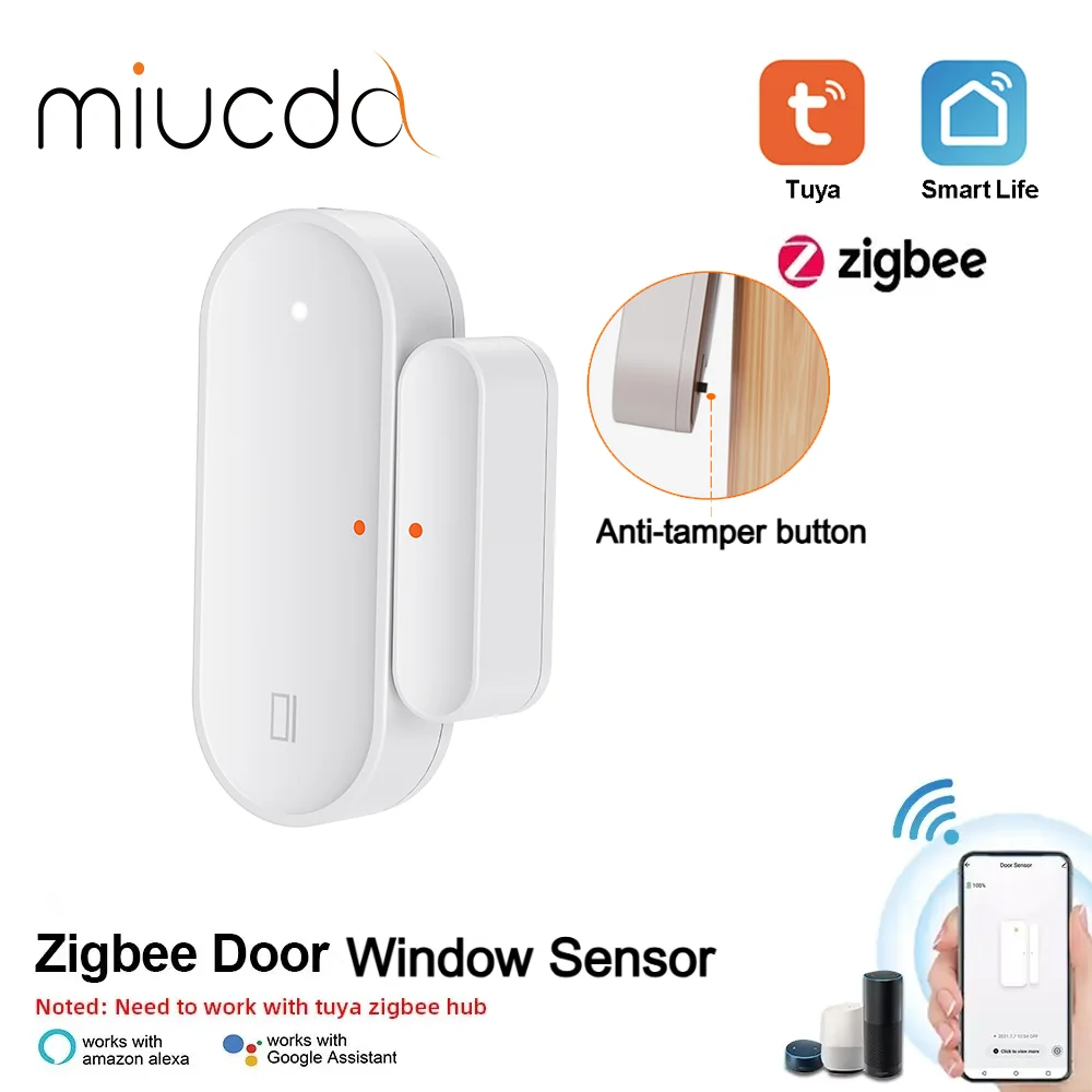 Mucda-Tuya Zigbeeドアおよびウィンドウセンサー,携帯電話,オープンおよび閉じた検出器,スマートホーム,AlexaおよびGoogleHomeで動作