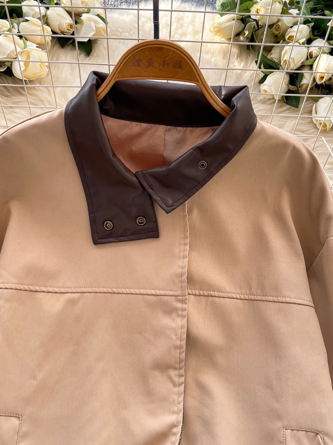 Retro Briti Sle Lungo Sve PU Pelle Splicing Cappotto da donna Casual Allentato Cachi Top Trendy Autunno Faion Capispalla