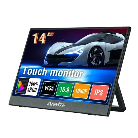 Anmite 14인치 휴대용 모니터 터치 스크린1080P HDR 16:9 XBox PS4 / 5 스위치 휴대폰 PC Loptop 확장용 저청색광