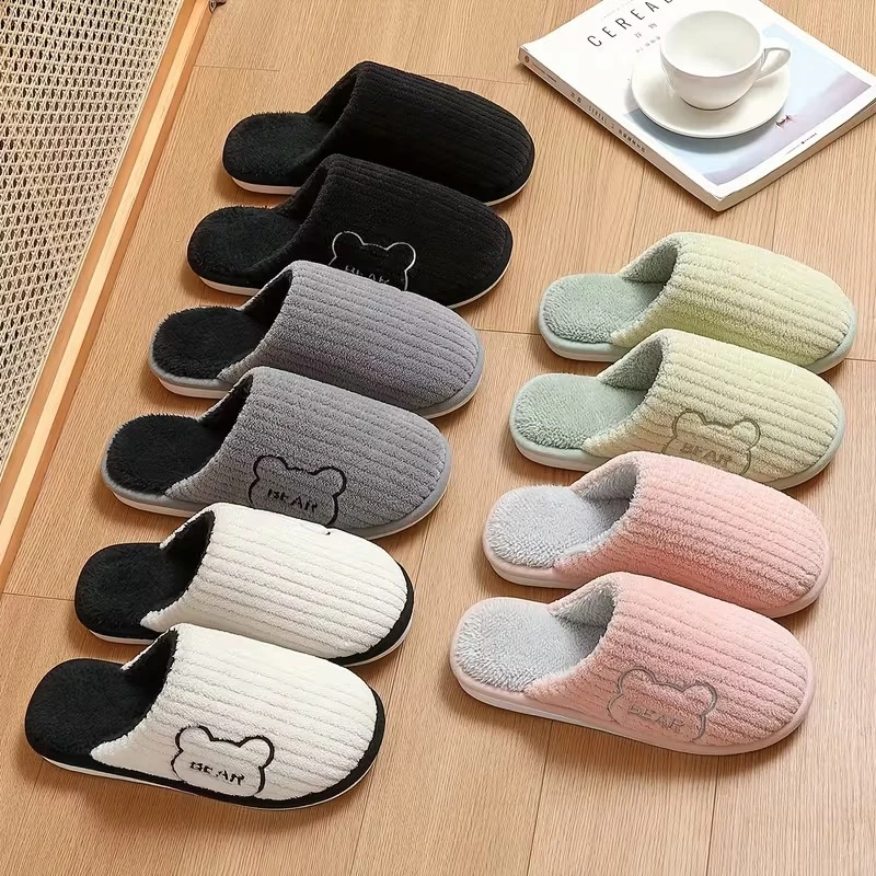 Warm Fleece Slippers Men women Winter Home Shoes Soft Plush Sole Anti Slip Indoor Cozy Bear Style Large Size Thermal Footwea