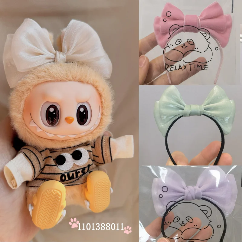 17cm Labubu Cartoon śliczna opaska z kokardą Macaron kolorowe akcesoria zabawka lalka Diy dekoracyjny prezent