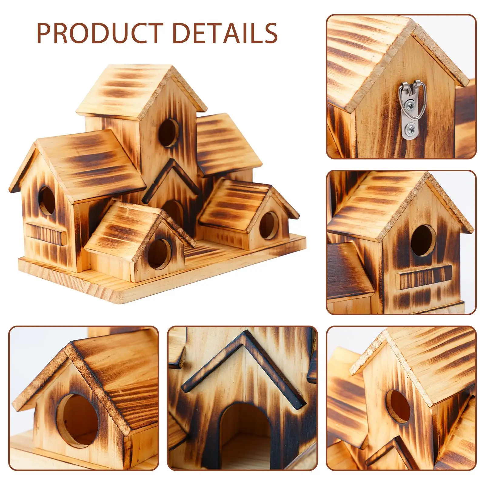 1pc Wooden Bird's Nest Creative Countryside Outdoor Parrot Bird House Villa Style Garden Backyard Balcony Bird Feeder Ornament