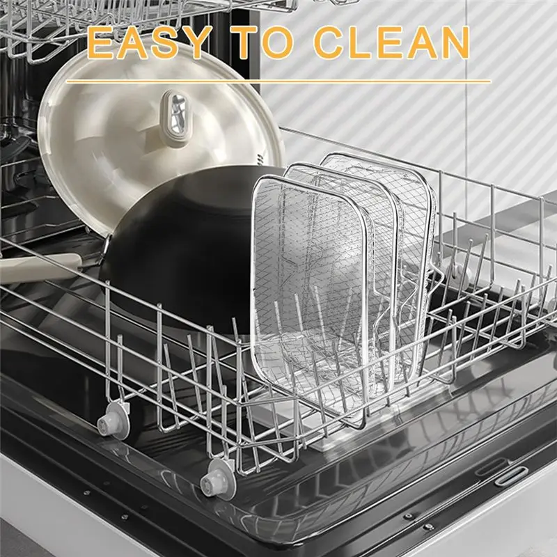 [B25B!】 Stackable Rectangular Air Fryer Shelves, 304 Stainless Steel, 3 Tiers For Enhanced Air-Frying