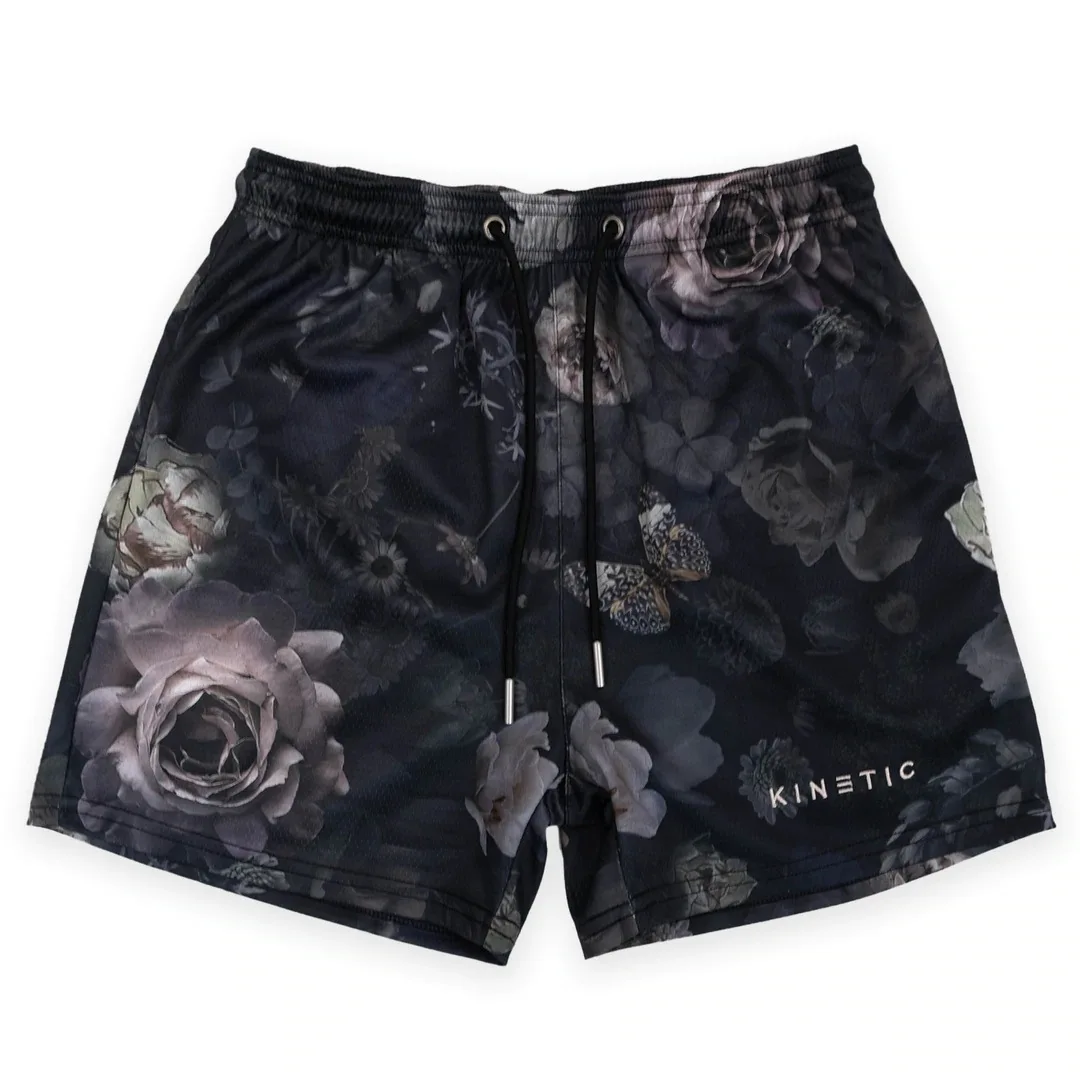 Summer New men short pant Rose Design Casual Shorts Street design Fitness Polyester Fast Dry Breathable Embroidery Men's Shorts