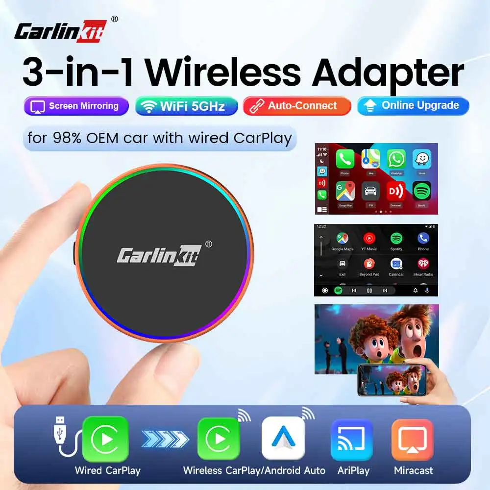 CarlinKit CP2A M Wireless CarPlay Adapter Screen Mirroring Android Auto USB Dongle for AirPlay MiraCast WiFi Seamless Connection