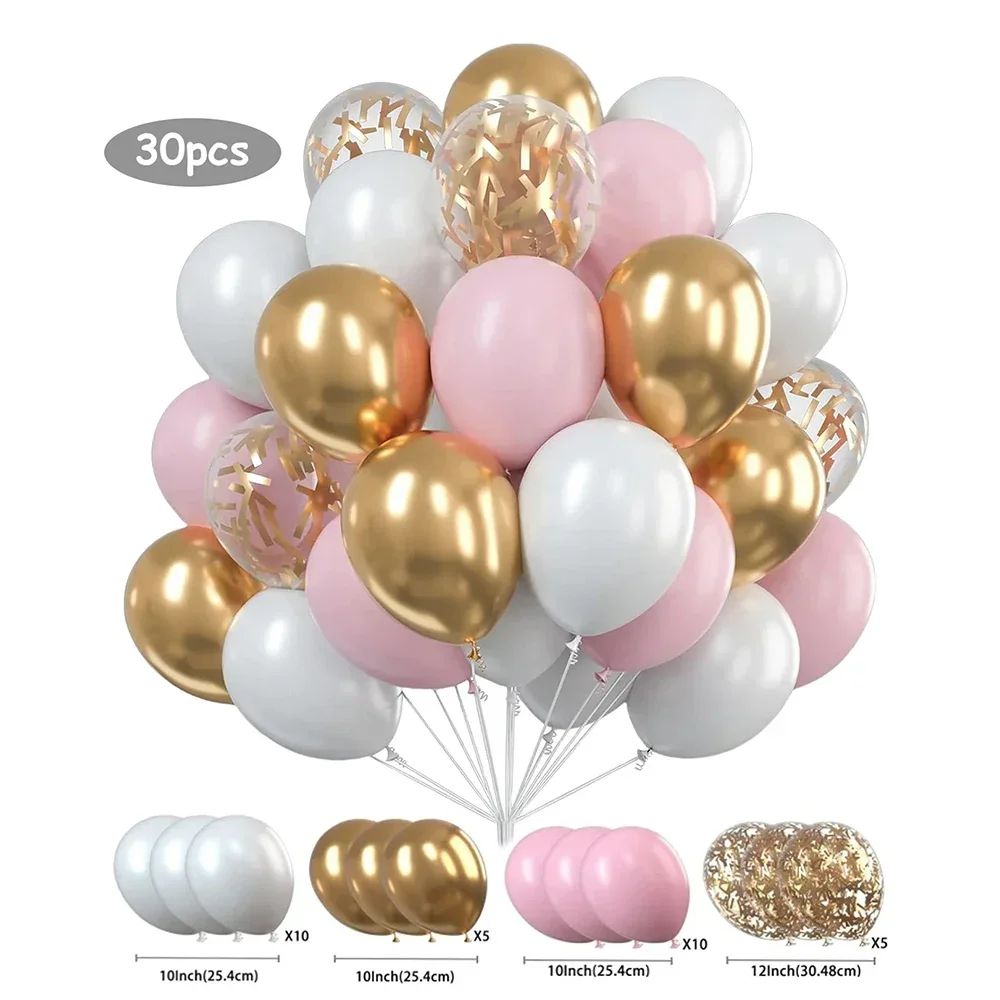 30 Stück 12 Zoll weiße und goldene Luftballons perlweiße Luftballons goldene Konfetti-Luftballons für Geburtstag, Hochzeiten, Jubiläumsfeier – Detail 6