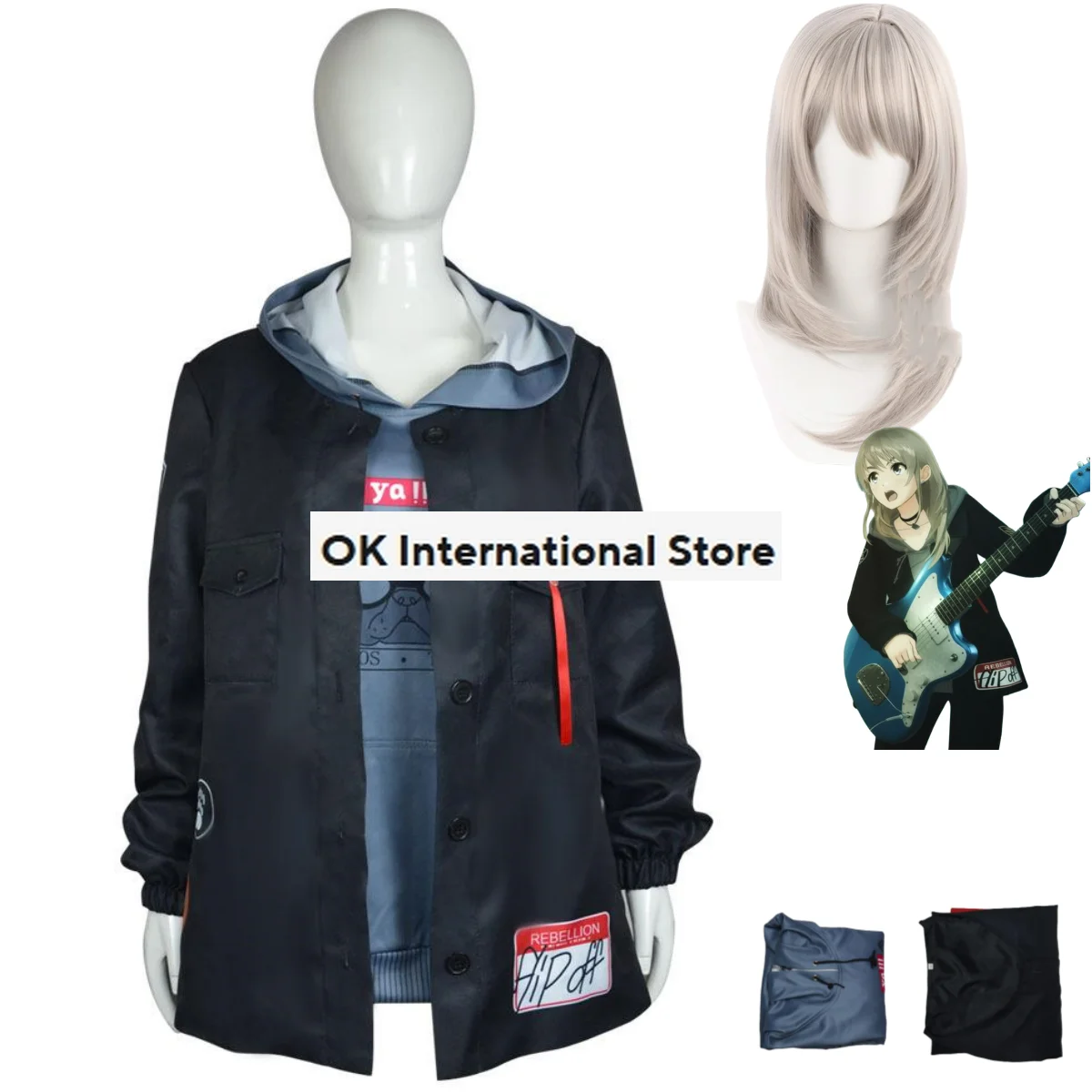 Anime GIRLS BAND CRY Momoka Kawaragi Cosplay Costume Wig Black Coat Hoodies Uniform Adult Woman Daily Leisure Time Suit