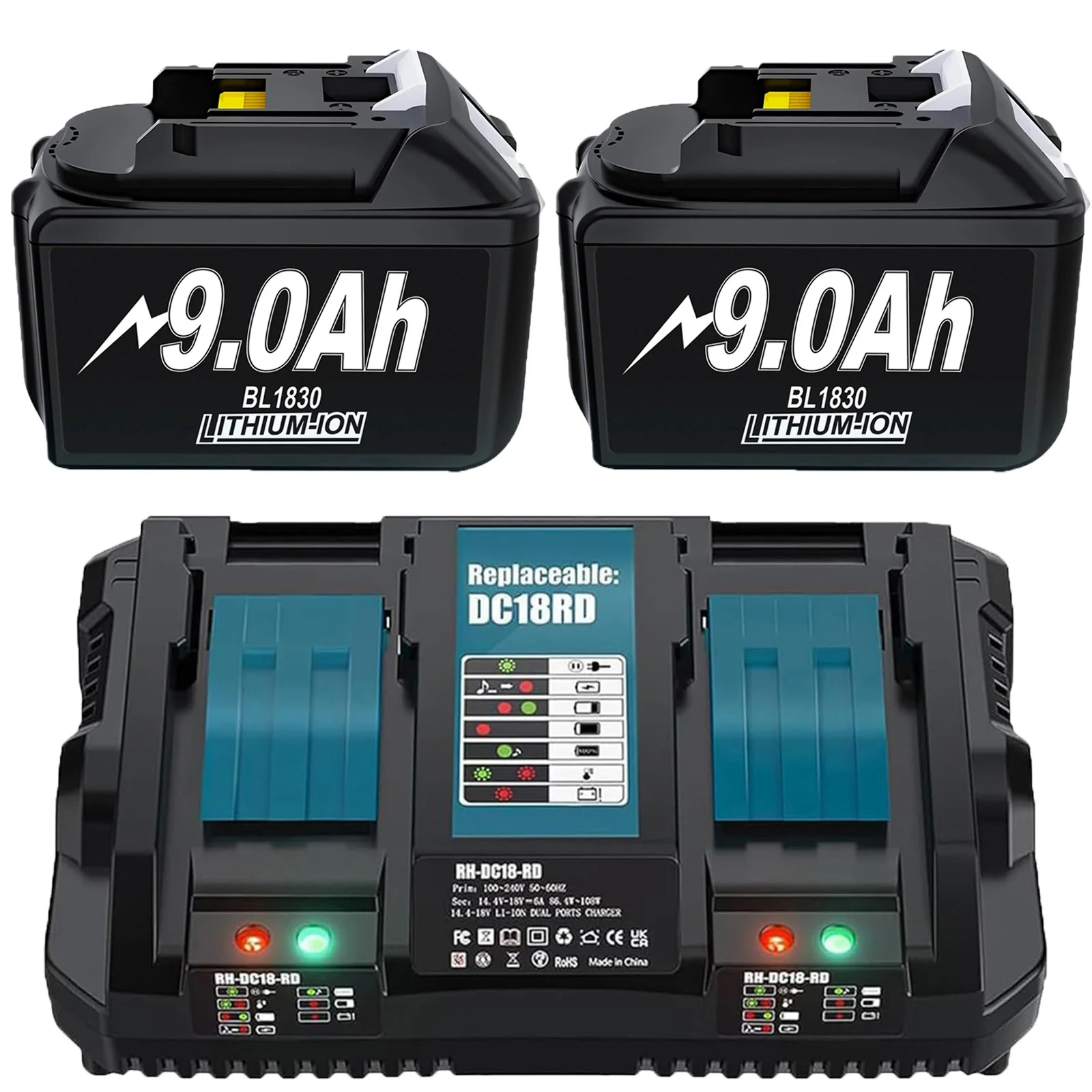 Voor Makita BL1830 Batterij Vervanging 9000mAh/6000mAh BL1840 BL1850 BL1860 18V Oplaadbaar Met Enkele 4A/Dual 6A Lader
