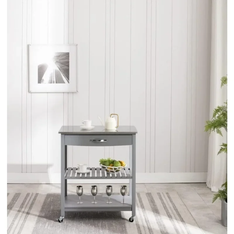 Boraam Holland Kitchen Cart with Stainless Steel Top, Gray