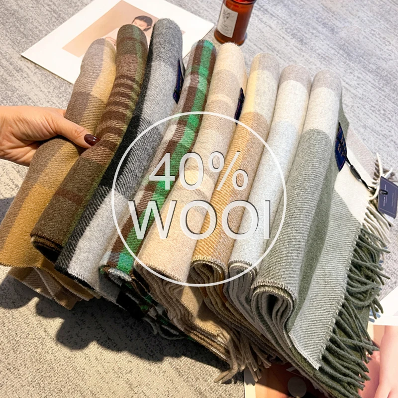 

Winter Classic Plaid Wool Scarf for Women Long Warm Cashmere Scarves Hijab Lady Shawl Wrap Female Pashmina Bandana Head Scarves