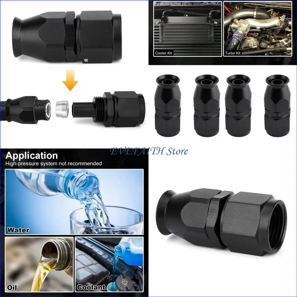 

124B Hose End Fitting Black Quick Installation PTFE Hose End Joint Fitting Adapter 3/4-16 Replacement Auto Accessory