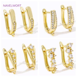 18K Gold Plated Brass U shape Earring Hooks Clasps Inlaid Zircon Ear Wire Fasteners For Earrings Jewelry Making DIY Accessories