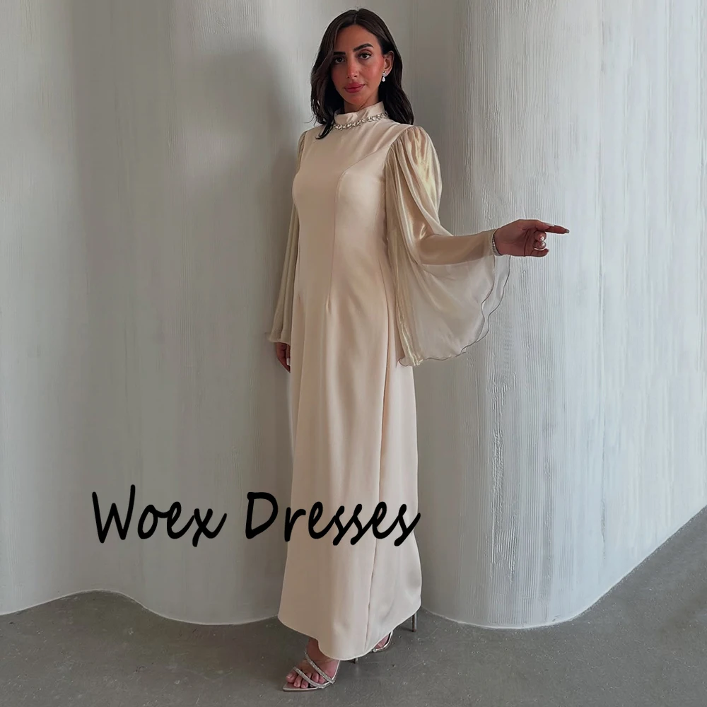 Personalizado decote alto a linha plissado jérsei vestido de noite ilusão mangas completas com zíper vestido de festa tornozelo comprimento vestido de baile