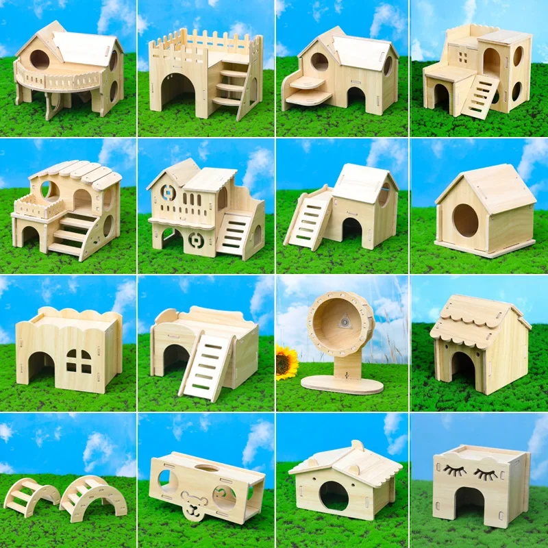 Hamster Wooden Small Villa Swing Seesaw Small Nest Solid Wood Small House Hamster Sleeping Nest Hide Out Quail Rutin Chicken Toy