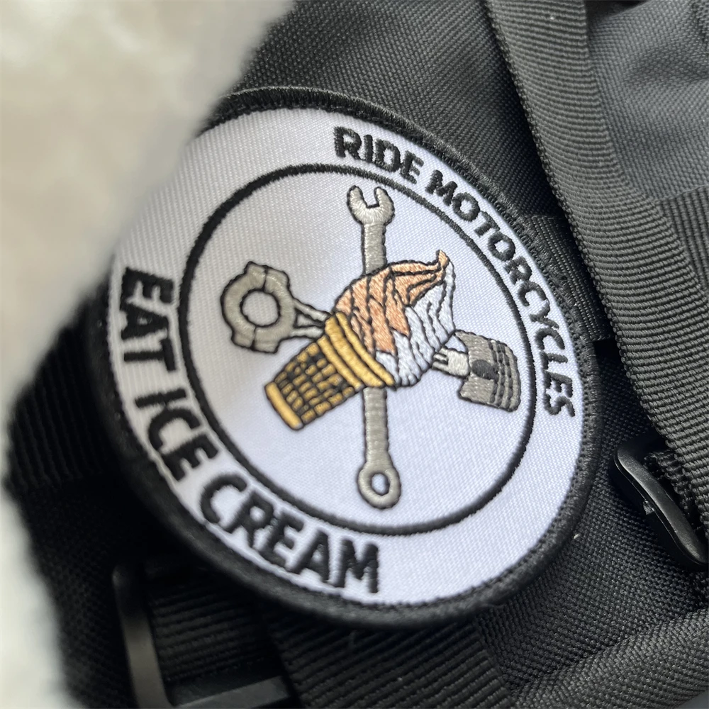 Fahrt Motorräder essen Eis gestickte Patches taktische Moral Abzeichen Rucksack Klett verschluss