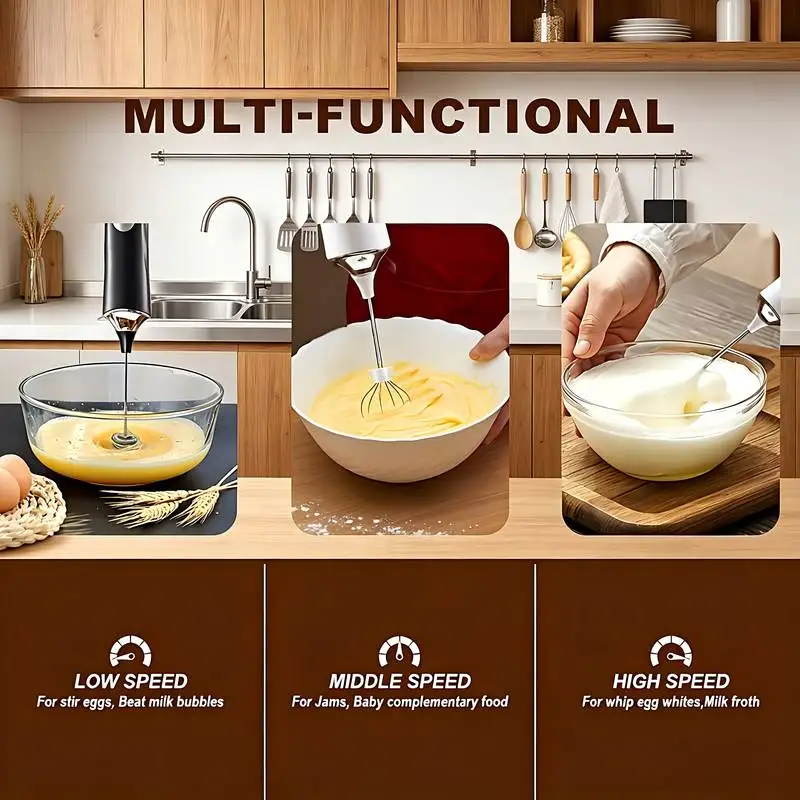 USB Electric Milk Frother Handheld Milk Coffee Machine 3-Speed Wireless Egg Beater Kitchen Mixer Multifunctional Food Mixer