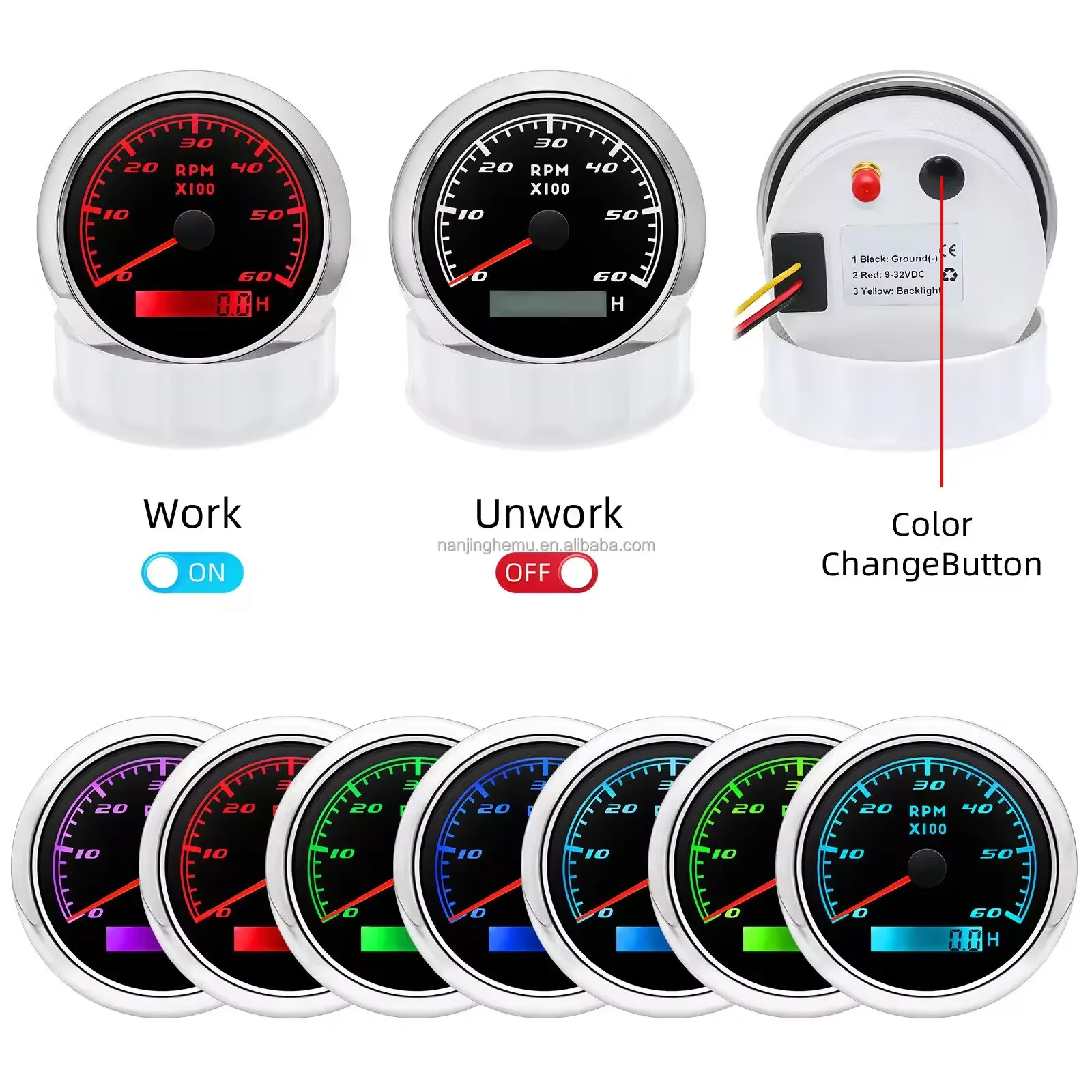 Hot 6000 RPM Outboard Tachometer for Boat Yacht Marine Engine 9 to 32V with Backlight