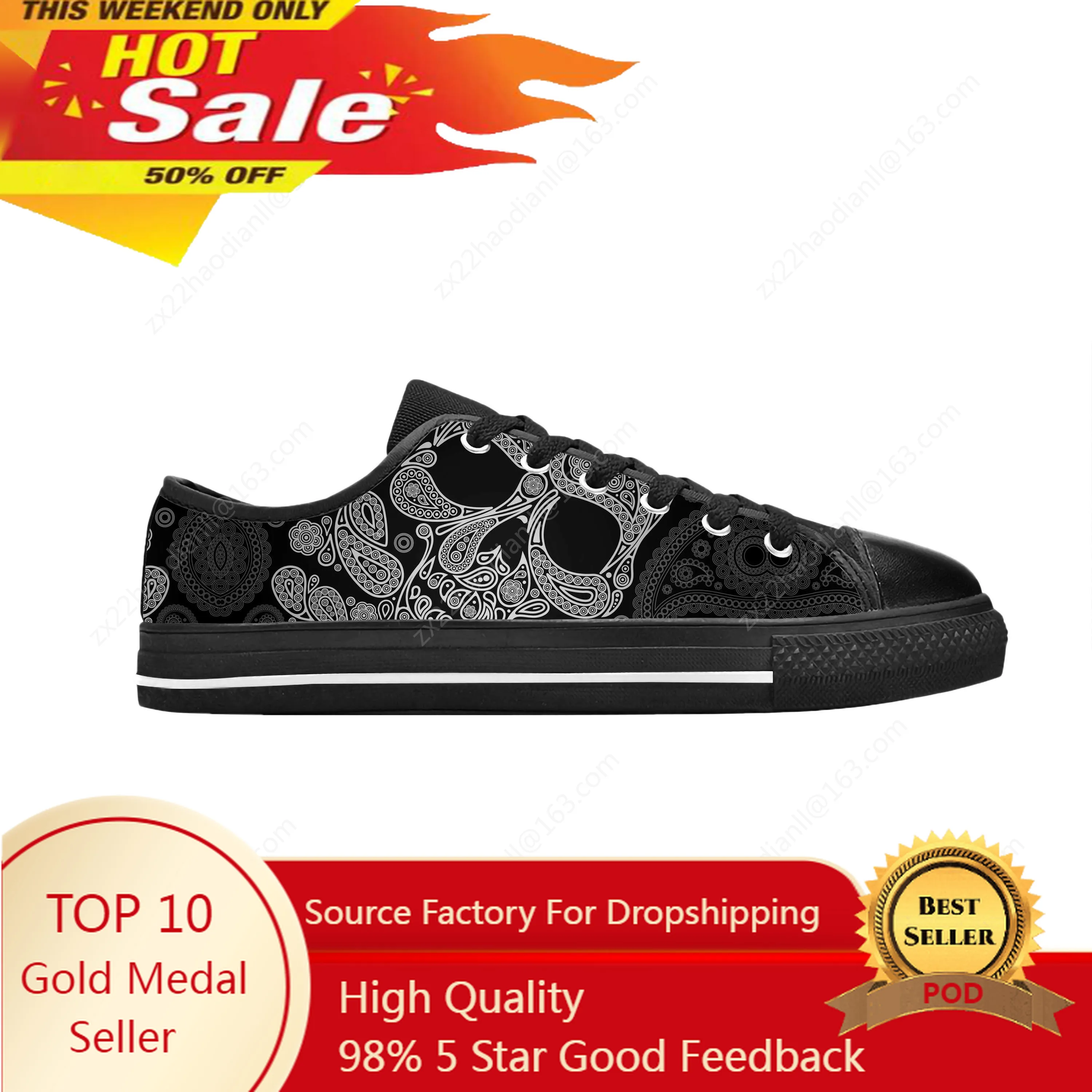 Sugar Skull Paisley Skeleton Goth Gothic Horror Casual Cloth Shoes Low Top Comfortable Breathable 3D Print Men Women Sneakers